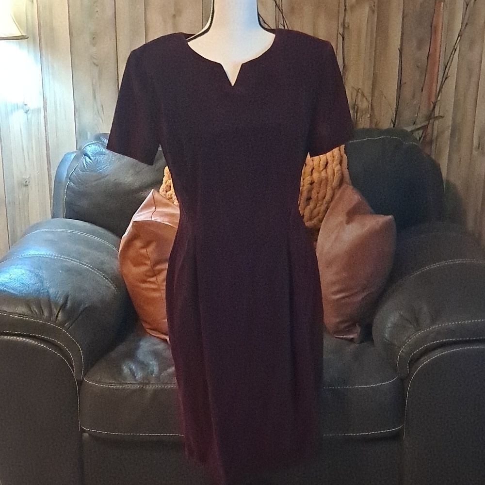 Maggy London Velvet Dress Women Burgundy V Neck Pleated Dark Romantic Midi